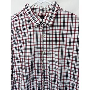 Banana Republic Button Shirt Mens Large Grant Fit Red Black Plaid Long Sleeve‎